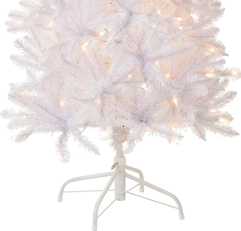 Tree Company 7ft Pre-Lit Kingswood Fir Slim Christmas Tree, White | 300 Clear Lights, 892 Tips, Includes Stand