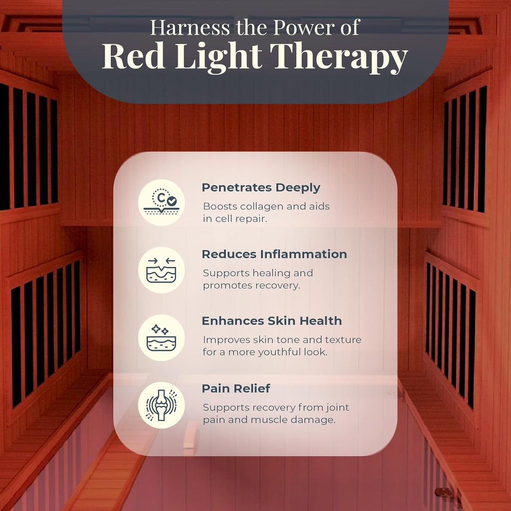DYNAMIC SAUNAS Cordoba 2-Person Full Spectrum Infrared Sauna with Red Light Therapy & Bluetooth Speakers | Personal