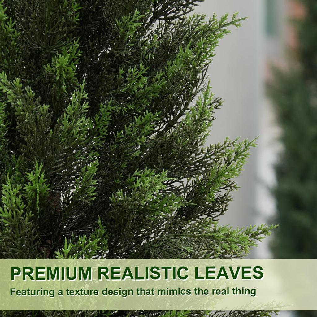5FT Artificial Cedar Topiary Trees 2 Pack, Realistic Faux Cypress Trees with Square Black Planter Pot, UV Resistant