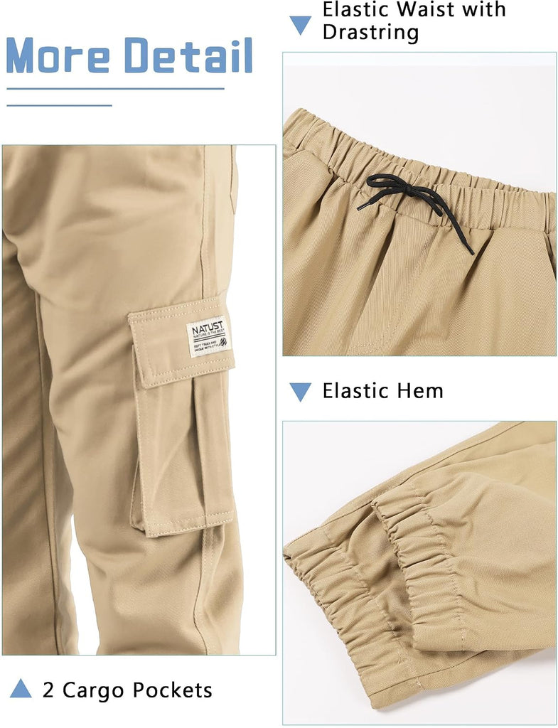 Boys Cargo Joggers Drawstring Jogging Pants Kids Elastic Waist Trousers