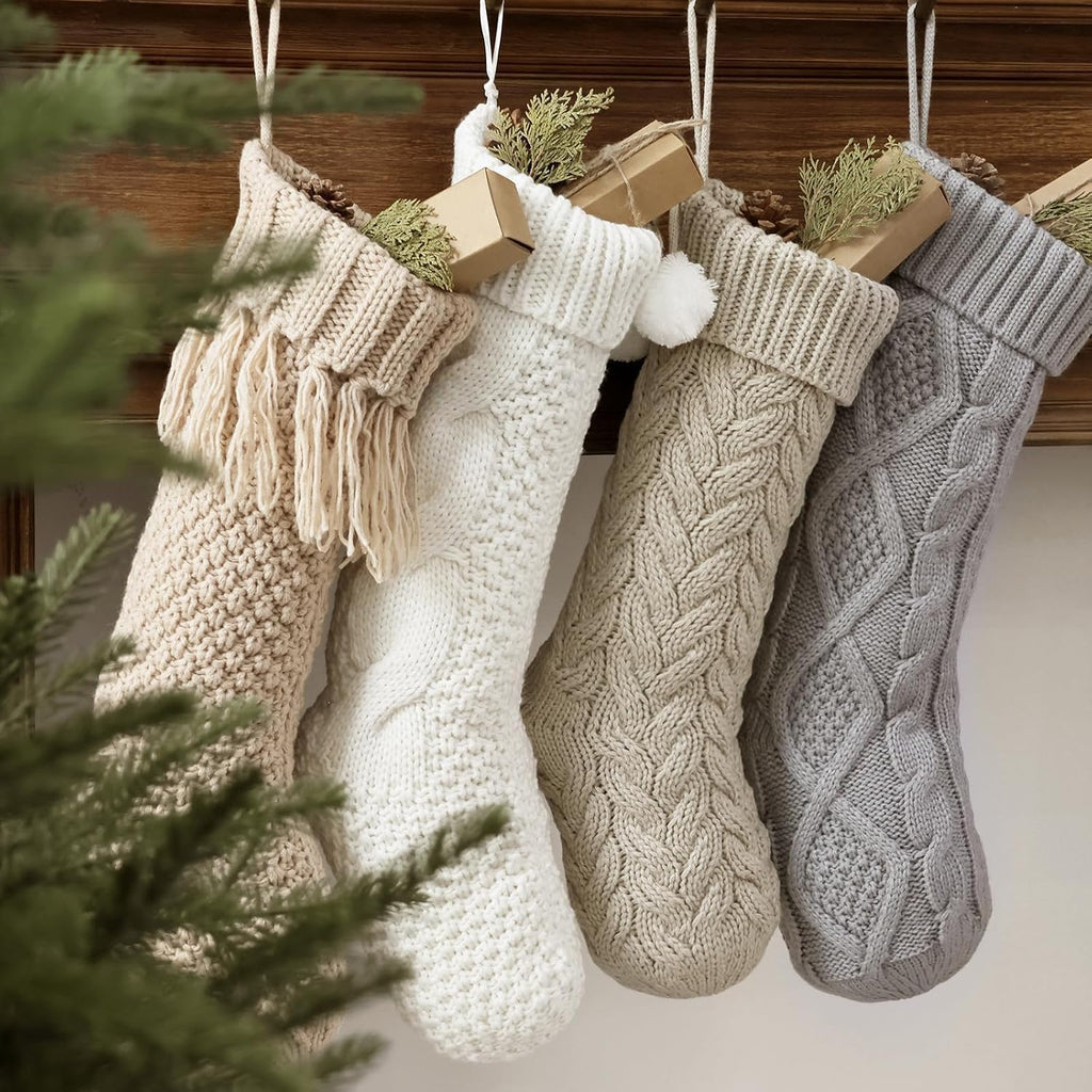 Personalized Knitted Christmas Stockings: 4 Pack 18 Inch Cable Knit Christmas Stockings, Cozy Hanging Xmas Stockings - Set of 4