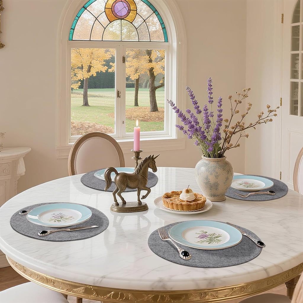 Faux Cotton Linen 15 Inch Round Cloth Place mats, Set of 8