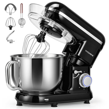 Stand Mixer, 6-Quart Tilt-Head Kitchen Mixer with Bowl, Black