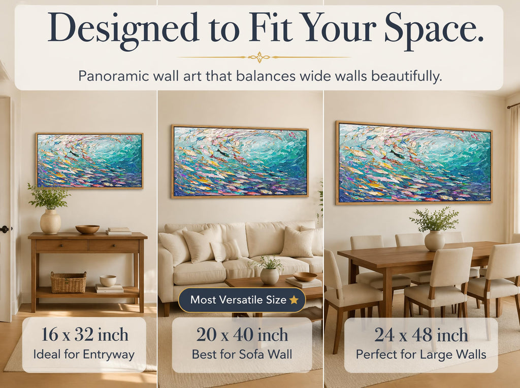 Abstract Ocean Wall Art, Large Framed Textured Print Painting