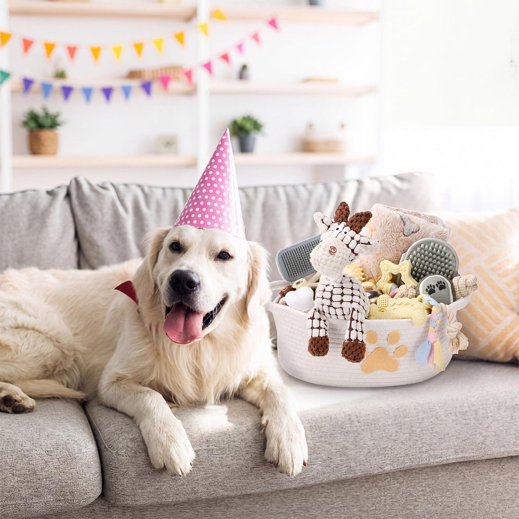 17 Pcs Puppy Gift Set, Dog Toy & Essentials Bundle, Beige, Sheep