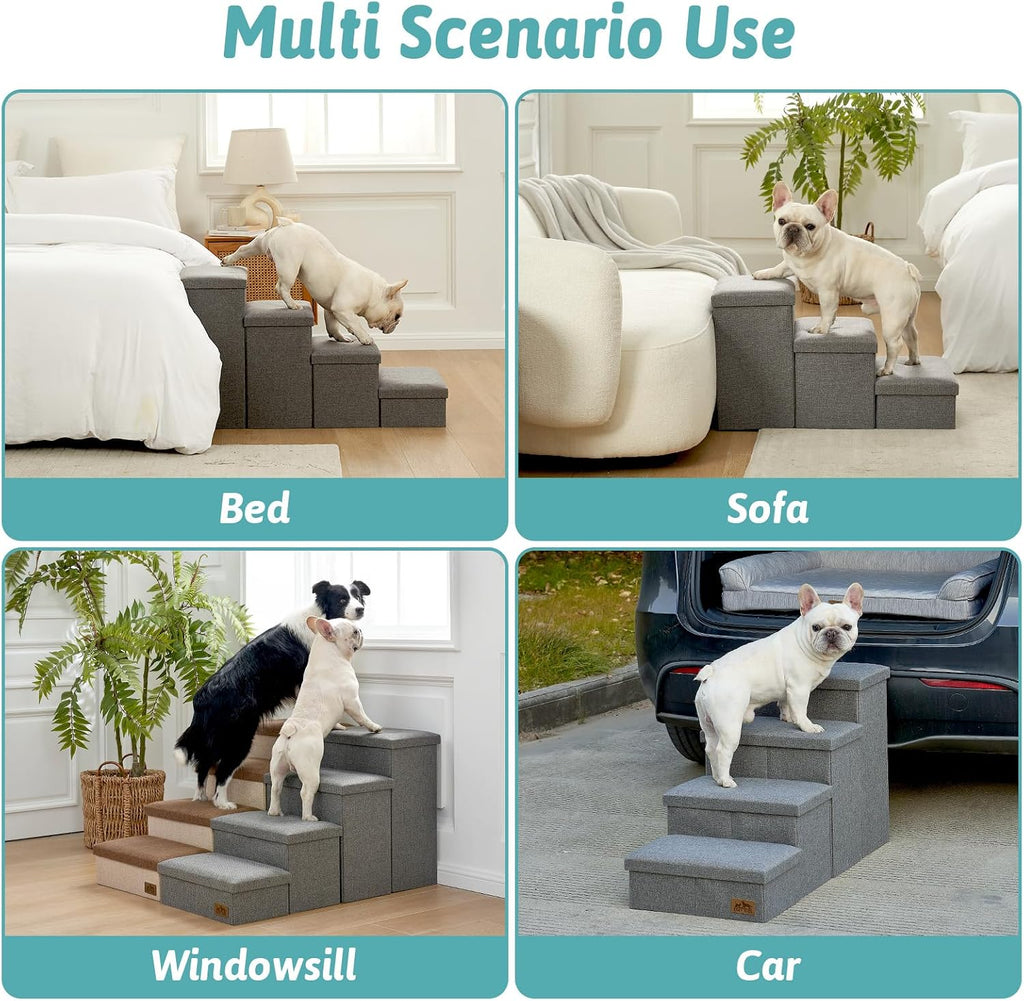 Dog Stairs with Storage, 16.7" H Wider Dog Steps, 3-Step