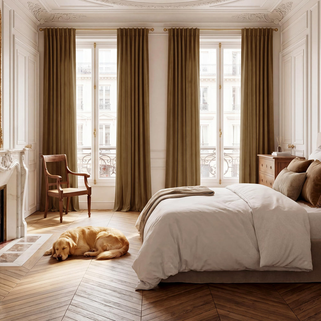 Gold Brown Velvet Curtains Boho, W52 x L84, 2 Panels
