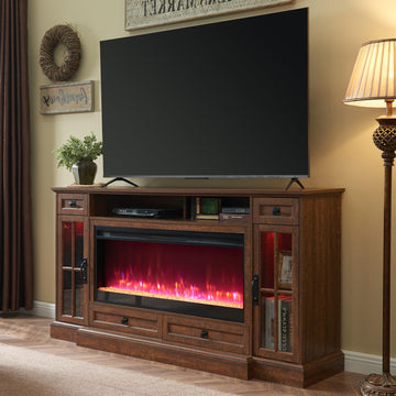 70" Farmhouse Fireplace TV Stand for 80 Inch TV, Reclaimed Barnwood