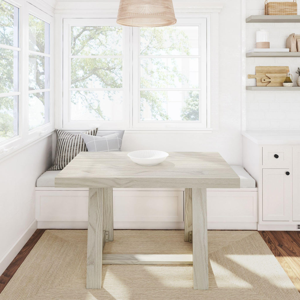 Classic 48 Inch Dining Table, Rectangular, White Sand Wirebrush