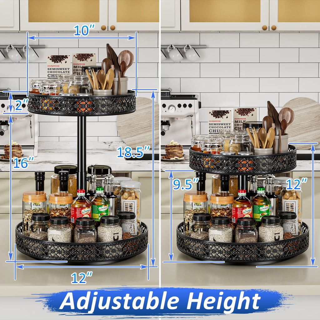 2 Tier Lazy Susan Organizer - Adjustable Rotating Spice Rack 12 inch
