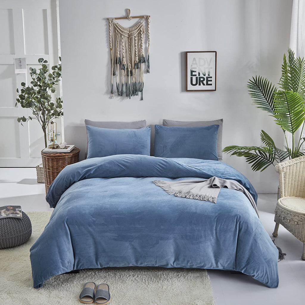 Blue Velvet Comforter Sets Cal King Men Lake Blue Fluffy Bedding