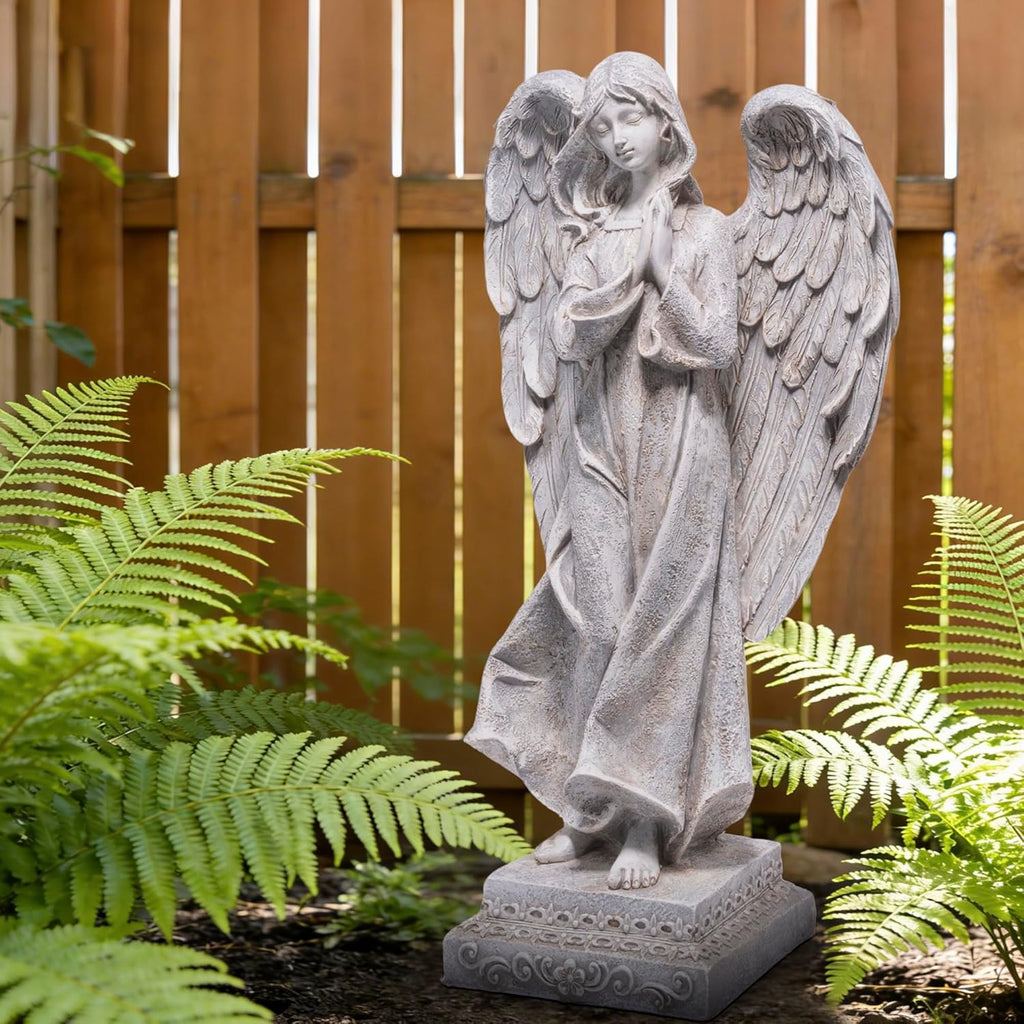 Praying Angel Garden Statue, Outdoor Memorial Angel Figurine for Garden Yard Lawn Patio, Resin Angel Sculpture