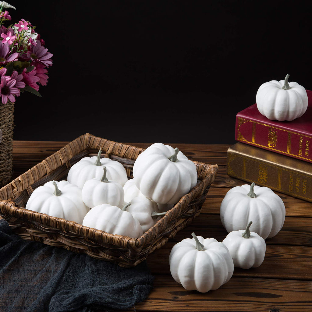 12 Pack Artificial Assorted Pumpkins, Mini Fake Pumpkins