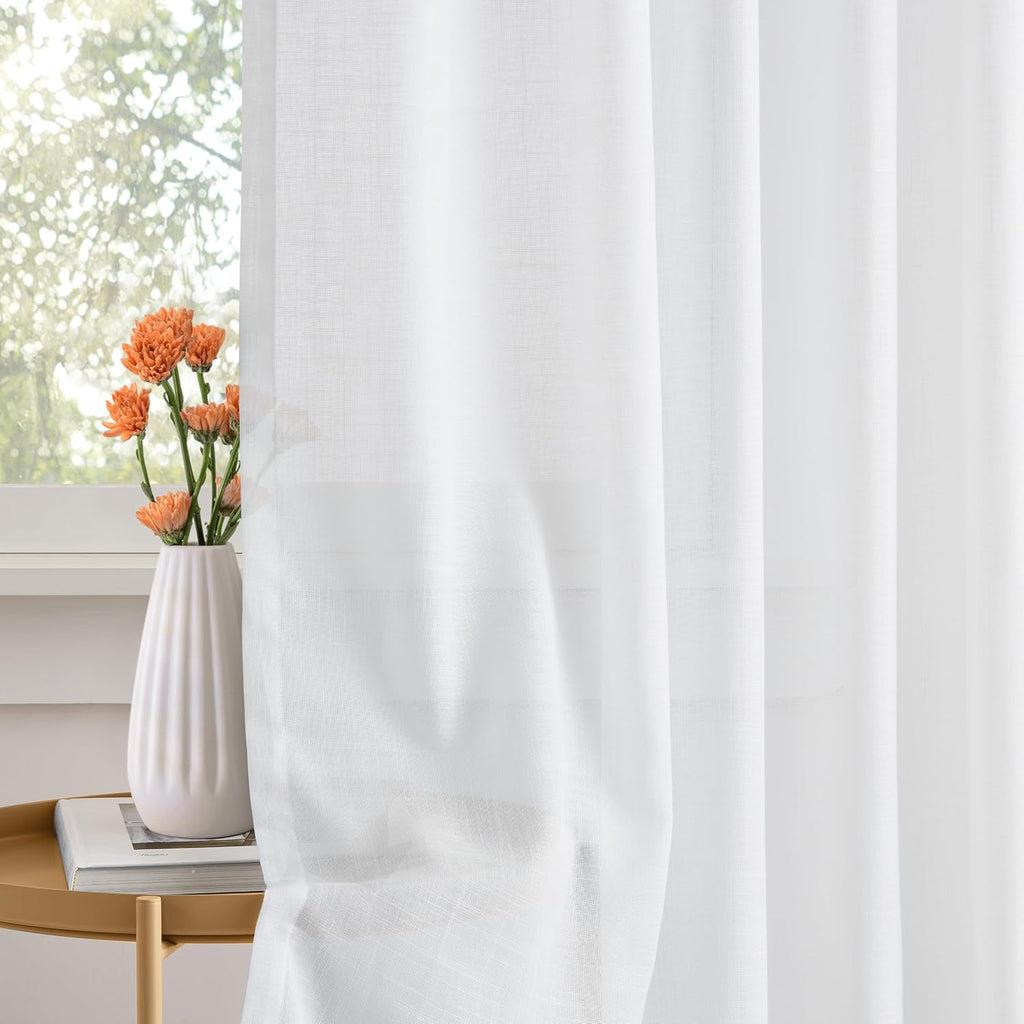 63 Inches Short White Pinch Pleat Sheer Curtains - Set of 2