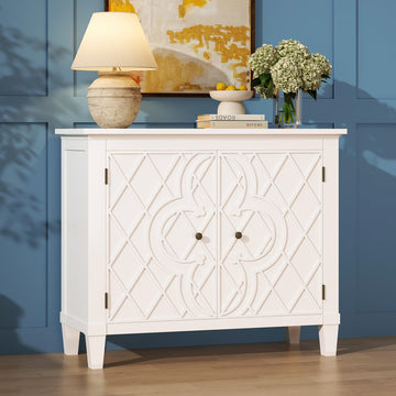 Buffet Cabinet with Storage, Wood Sideboard Accent Cabinet, White