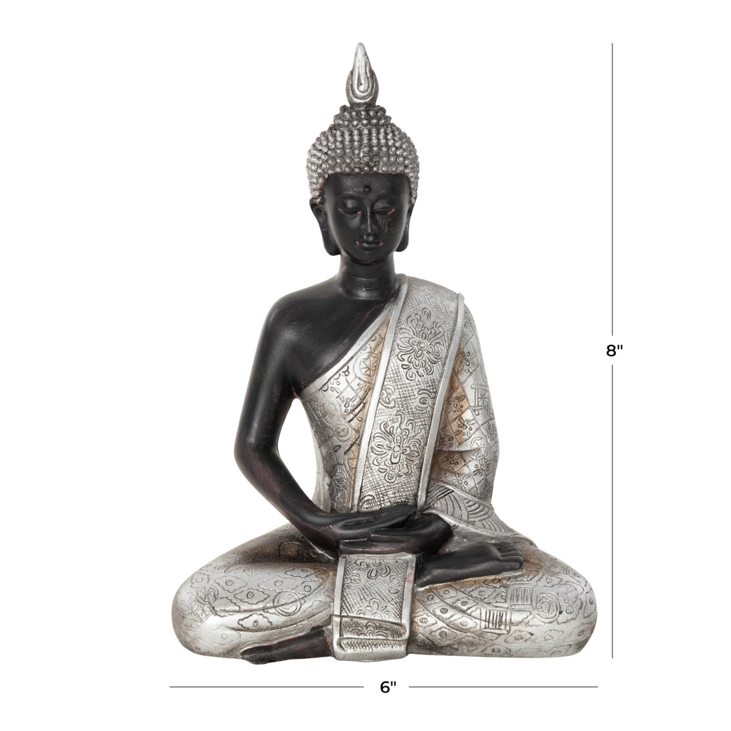 Polystone Buddha Decorative Sculpture Meditating Home Decor Statue with Engraved Carvings and Relief Detailing