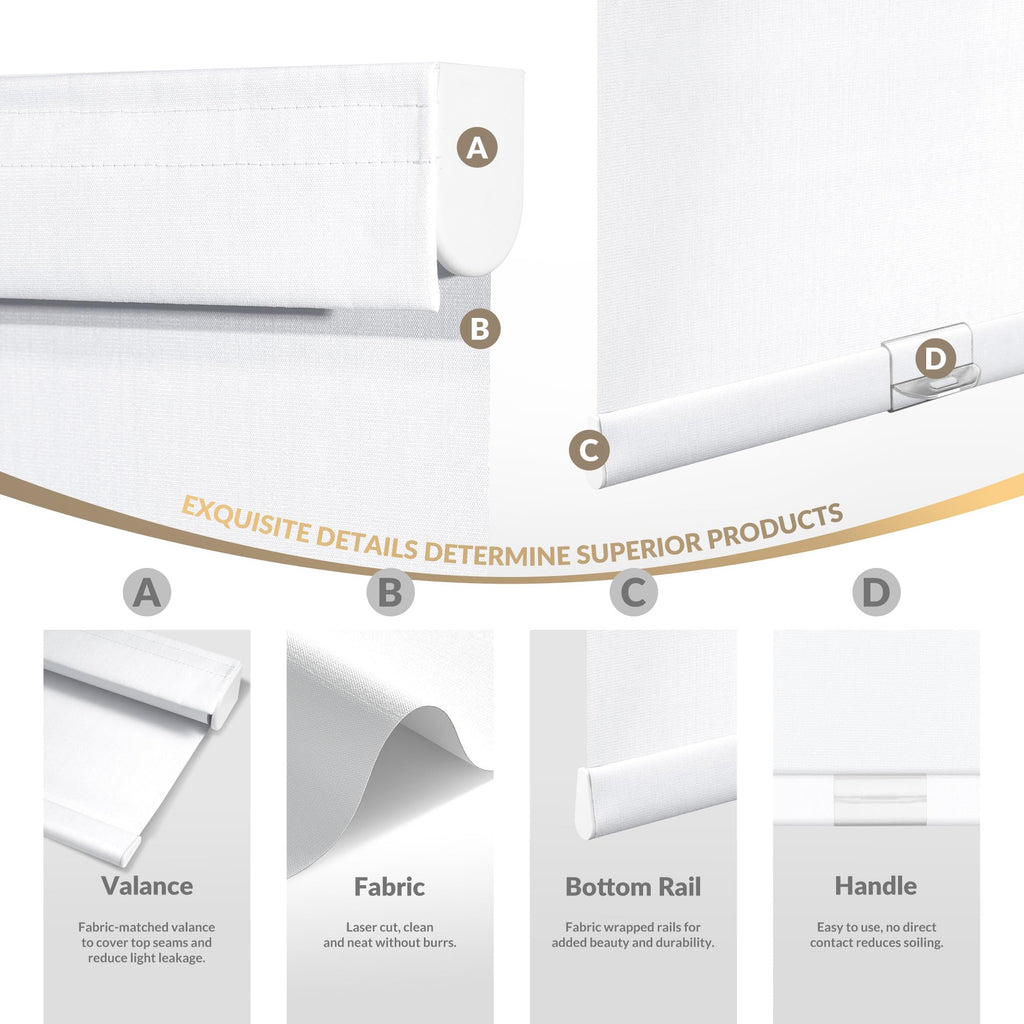 Cordless Blackout Roller Shades for Windows, White