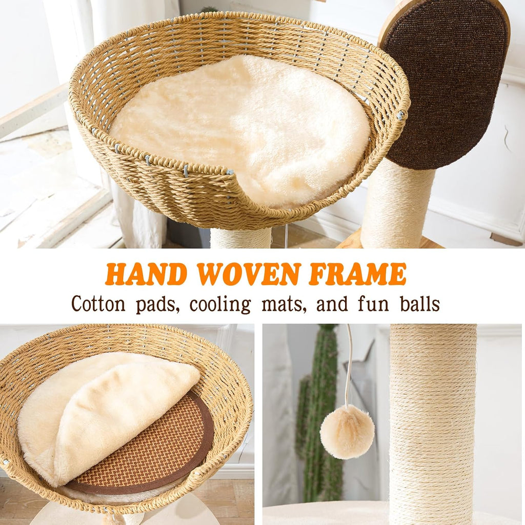 55-Inch Cat Tree for Large Indoor Cats with 4 Handwoven Basket Beds