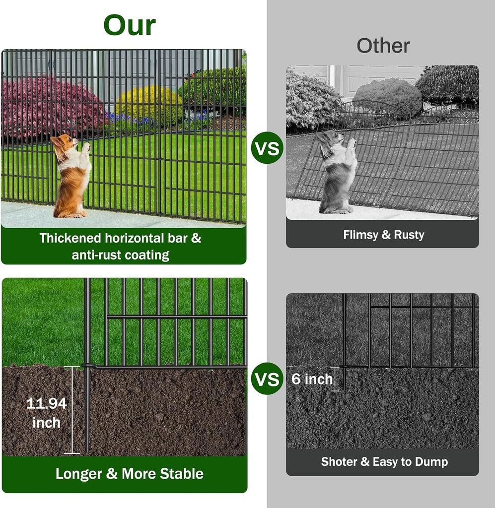 10 Panels No Dig Decorative Garden Fence with Gate - 48 in (H) x 22.6 ft (L), Dog Fence Outdoor for Yard, Rustproof
