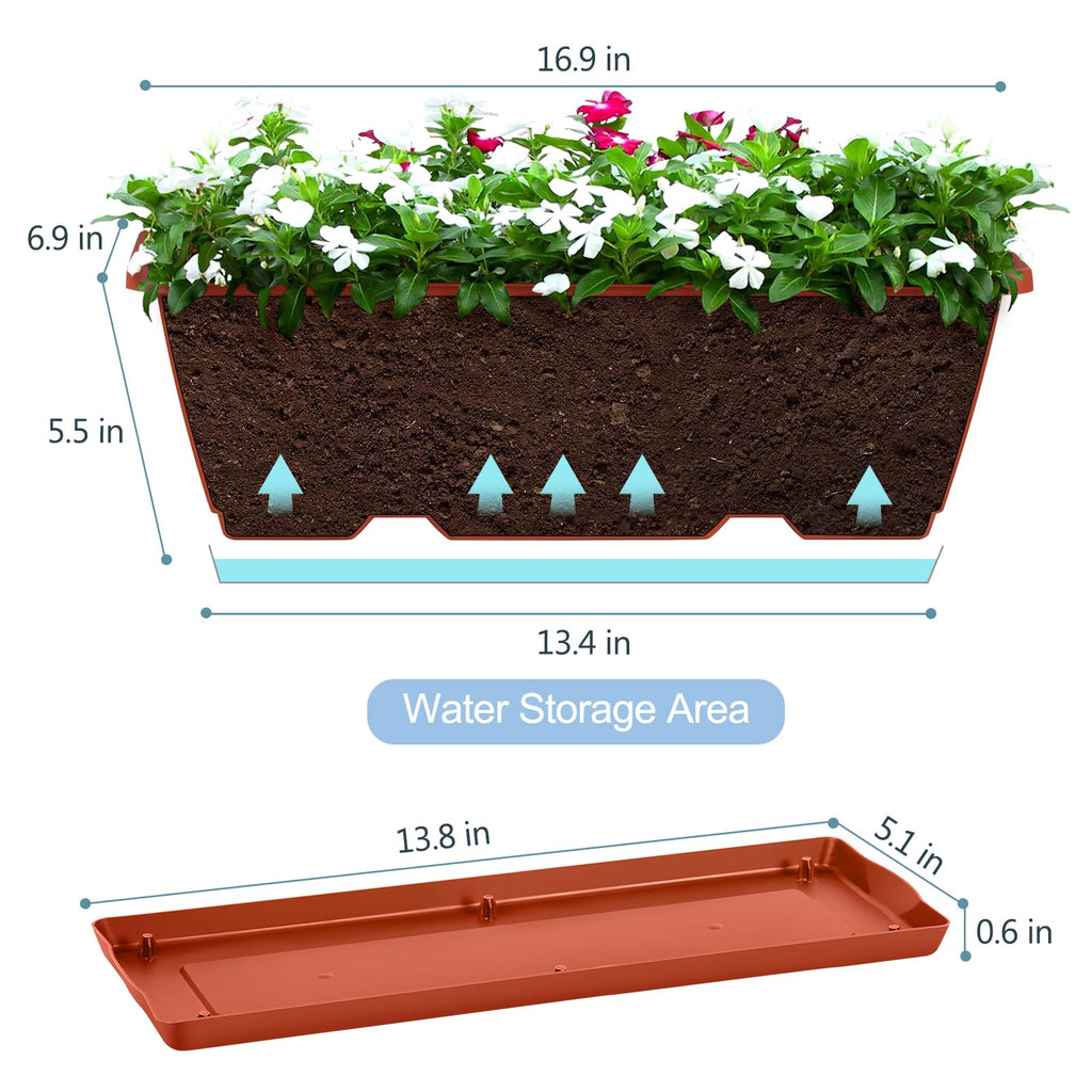 Window Boxes Planters 17'' Railing Planter Box with Adjustable Brackets