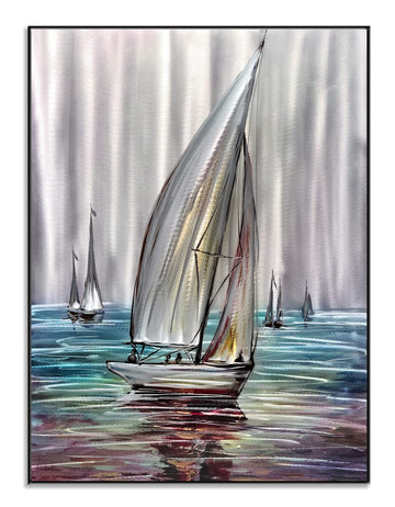Sailboat Metal Wall Art - 24x16 Inch Vibrant and Colorful Aluminum Panel Painting, Lightweight and Easy to Install