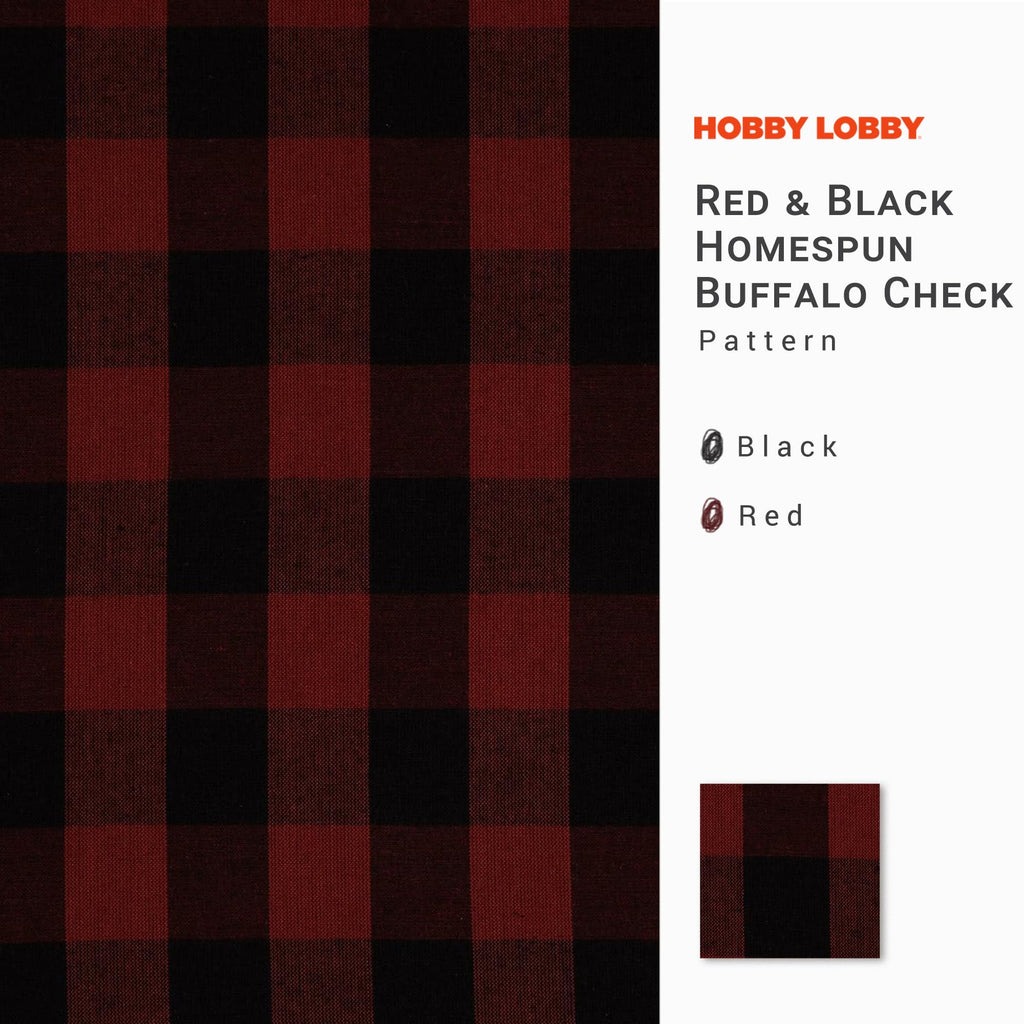 Red & Black Homespun Buffalo Check Cotton Fabric, 2 Yards