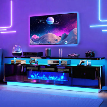 90" Fireplace TV Stand for TVs UP to 100", Entertainment Center with 50" Fireplace & Double LED Lights, TV Console