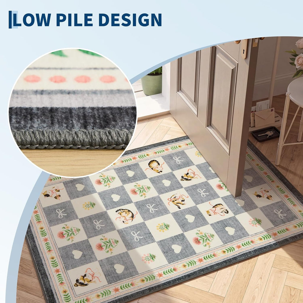 Garvve Washable Runner Rug 2x6 Modern Checkered Low Pile Kitchen Rug