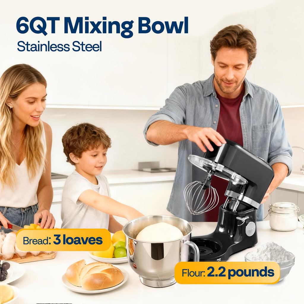 Stand Mixer with Dough Proofing, 6-Quart Tilt-Head Mixer, Black