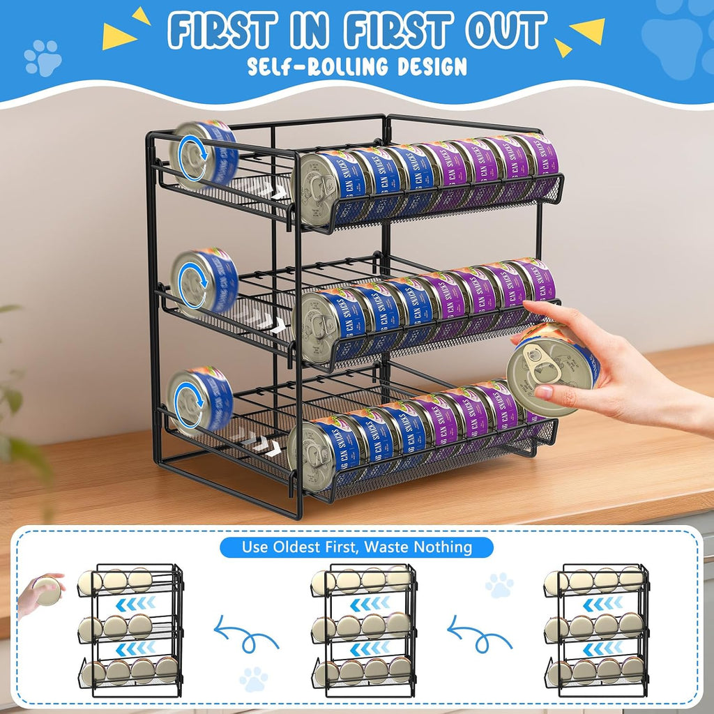 Cat Food Can Organizer 3-Tier Can Organizer for Pantry 84 Cans 3.5oz