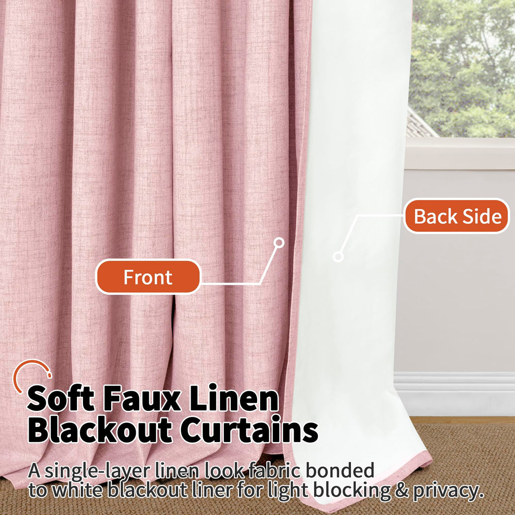 95 Inch Long Baby Pink Blackout Curtains - 2 Panels Each 52 Wide