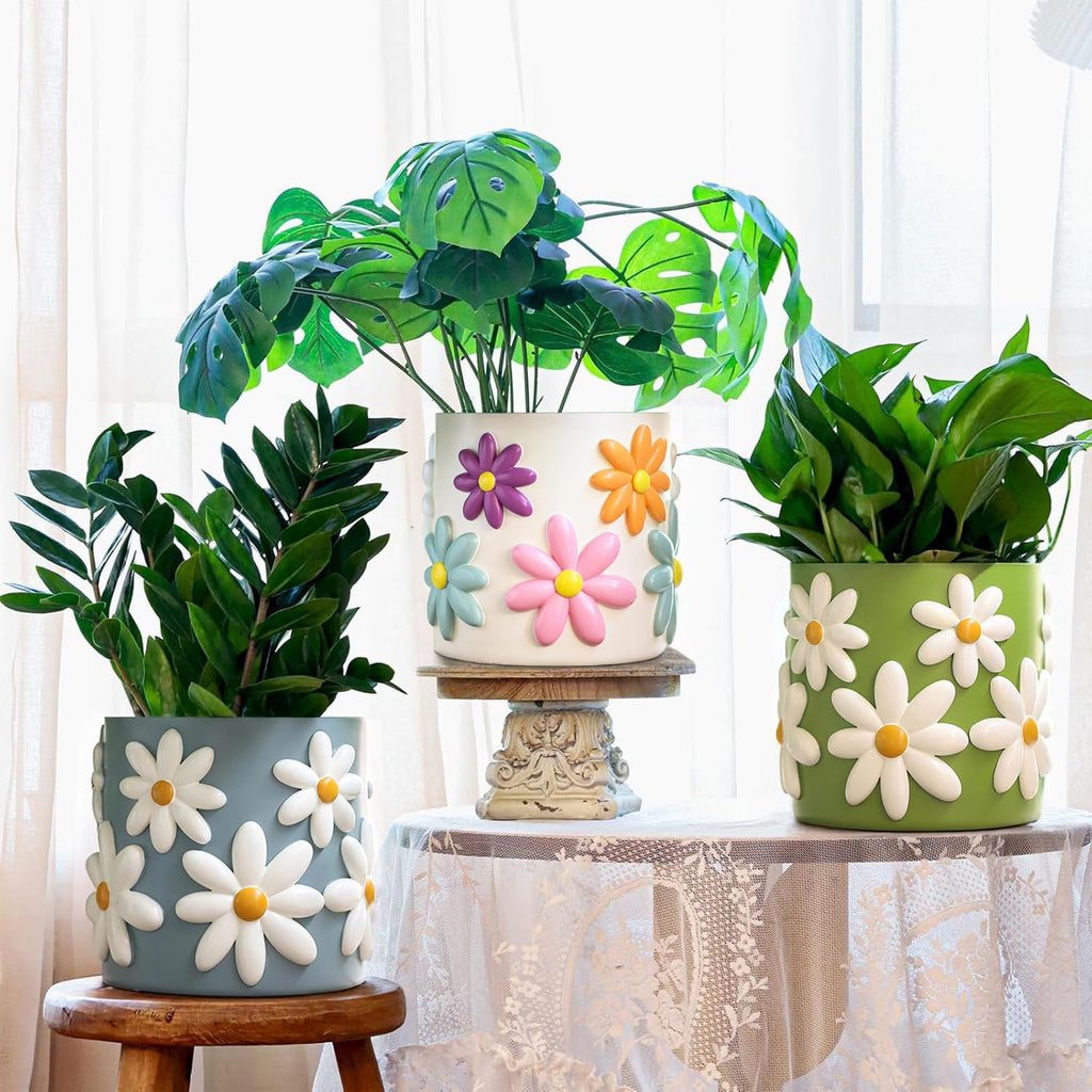 8 Inch Daisy Planters, Decorative Large Plant Pots with Drainage Holes, Funny Unique Flower Pot for Indoor Plants