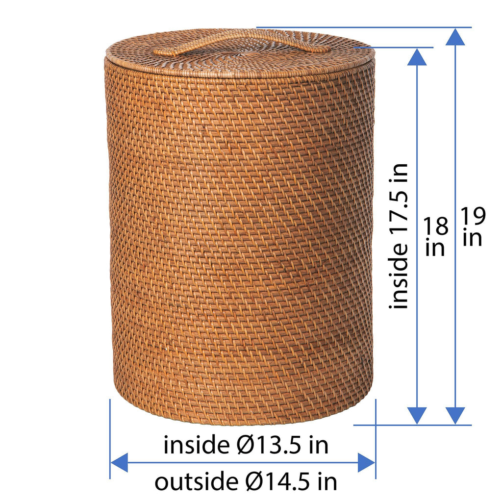 Rattan Laundry Hamper with Lid and Removable Liner Honey Brown