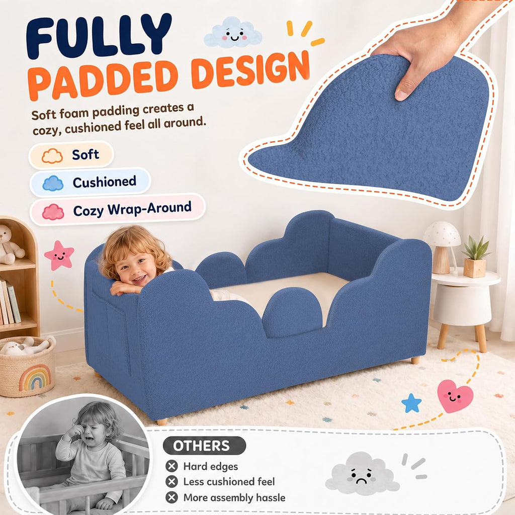 Toddler Floor Bed, Soft Montessori Bed with Removable Rails