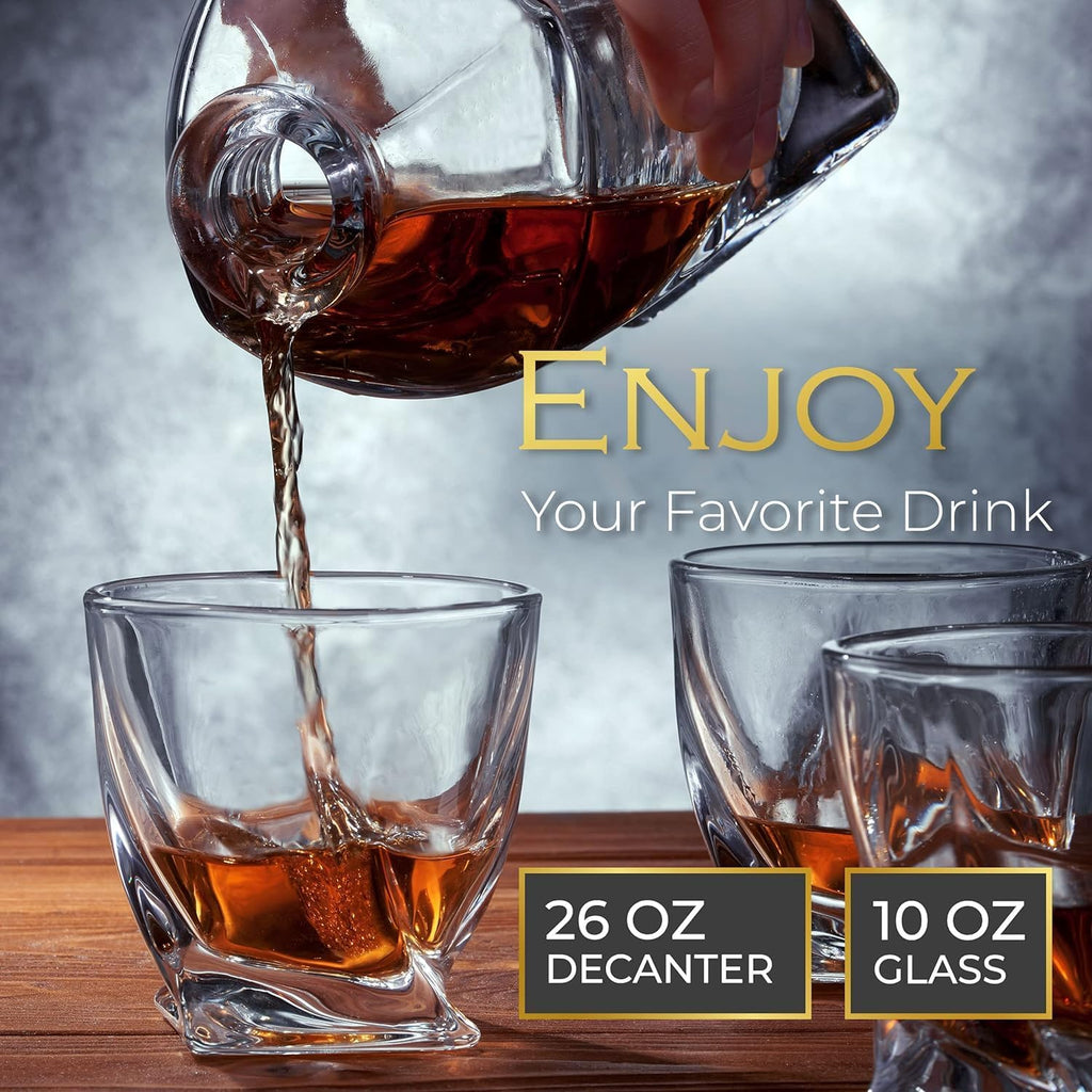 Whiskey Decanter Set for Men with 4 Drinking Glasses for Cognac, Bourbon, Rum, Scotch, Liquor Decanter Sets House