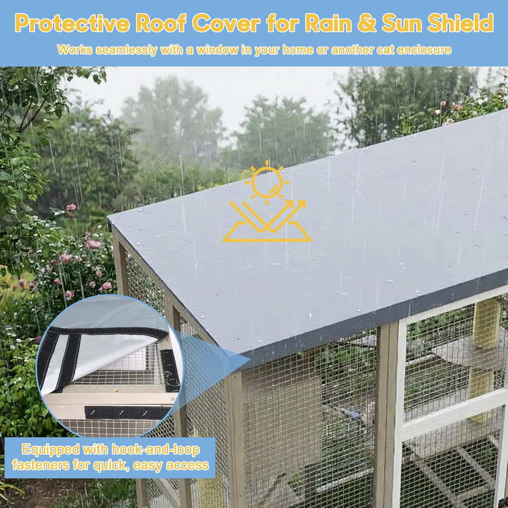 Catio Outdoor Cat Enclosure, Large Walk-in Cat House with Flat Roof