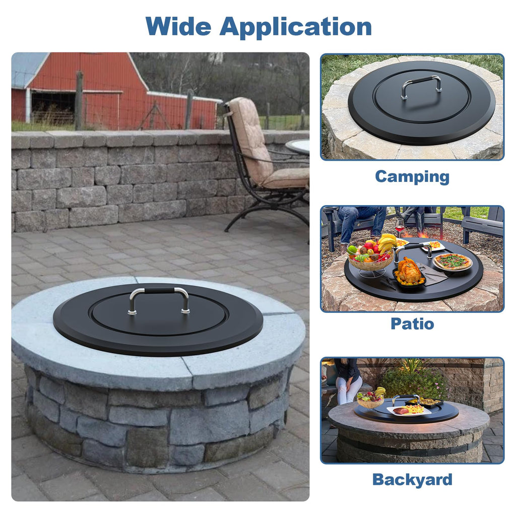 28.5 Inch Universal Fire Pit Lid Cover Round Outdoor Fire Pit Accessory, Heat Resistant Powder Coated Steel Firepit