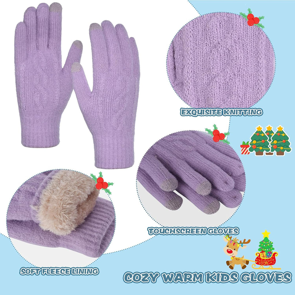 Kids Winter Hat Gloves Scarf Set for Old Warm Fleece Lining