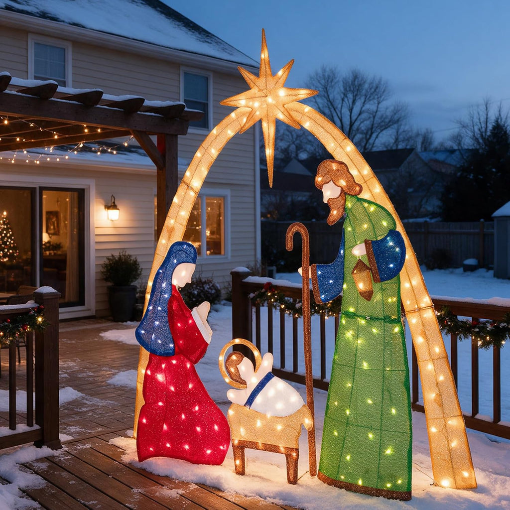 5.5 FT Lighted Nativity Scene, 2.5D Outdoor Nativity Set Christmas Yard Decoration with 210 Warm White LEDs
