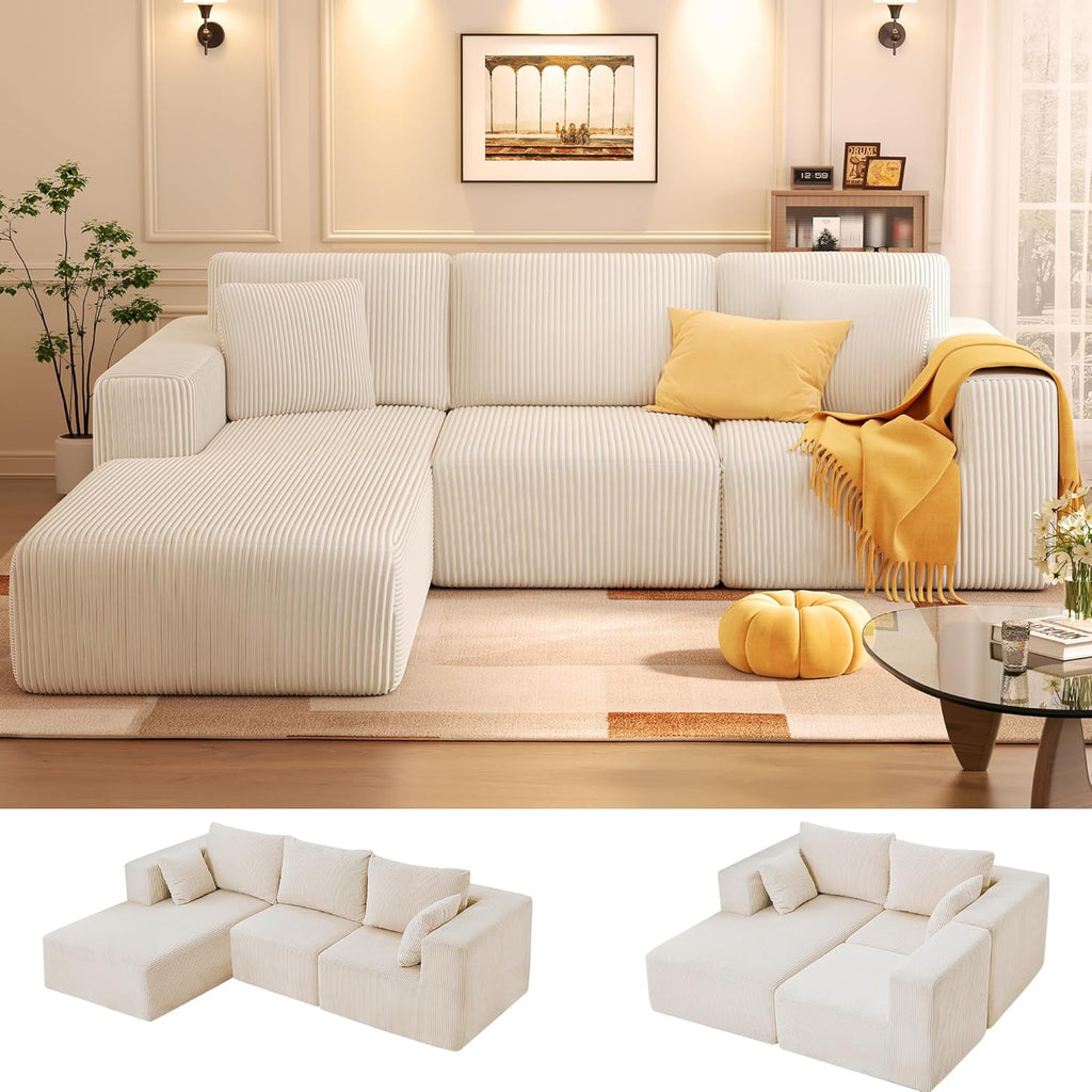 KINGYES 107'' Modular Sectional Sofa, L Shaped Cloud Couch for Living Room
