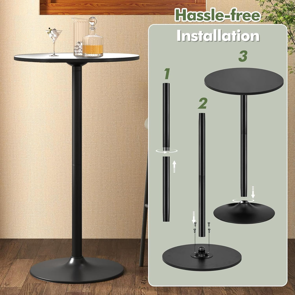 Two-in-one Adjustable Height Bar Tables - 24 inch Round Cocktail Table with Sturdy Metal Base, 120 lbs Capacity