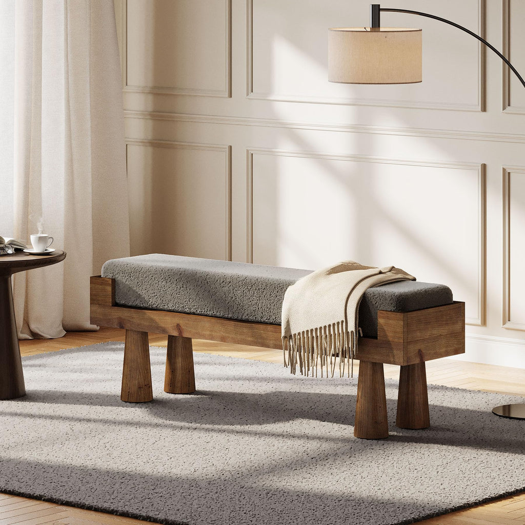 Upholstered Entryway Bench, Shoe Bench with Solid Wood Legs
