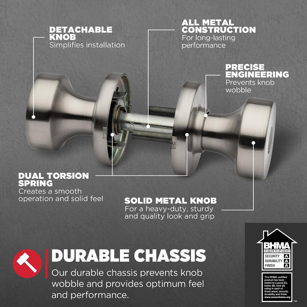Pismo Round Entry Doorknob with Lock and Key, Secure Keyed Handle Exterior Doorknob, Front Entrance and Bedroom
