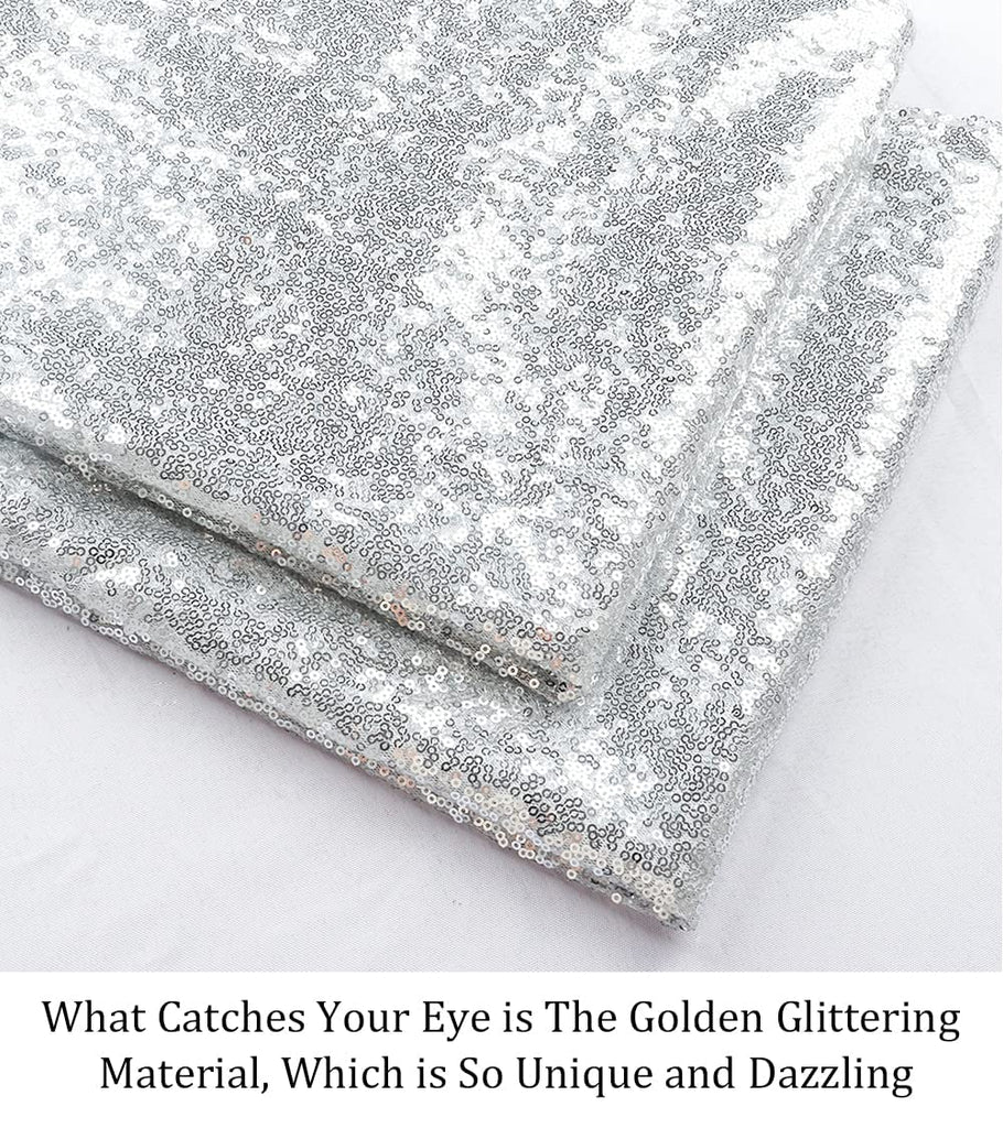 Sequin Fabric by the Yard Silver 1 Yard Glitter Fabric Mesh Sequins Fabric for Sewing Clothing and Making Wedding
