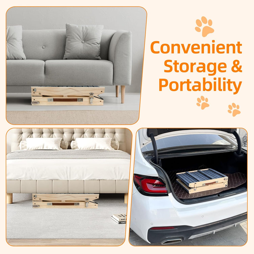 Dog Ramp for Bed, Non-Slip, Extra Wide Pet Ramp, Wooden Foldable (S)