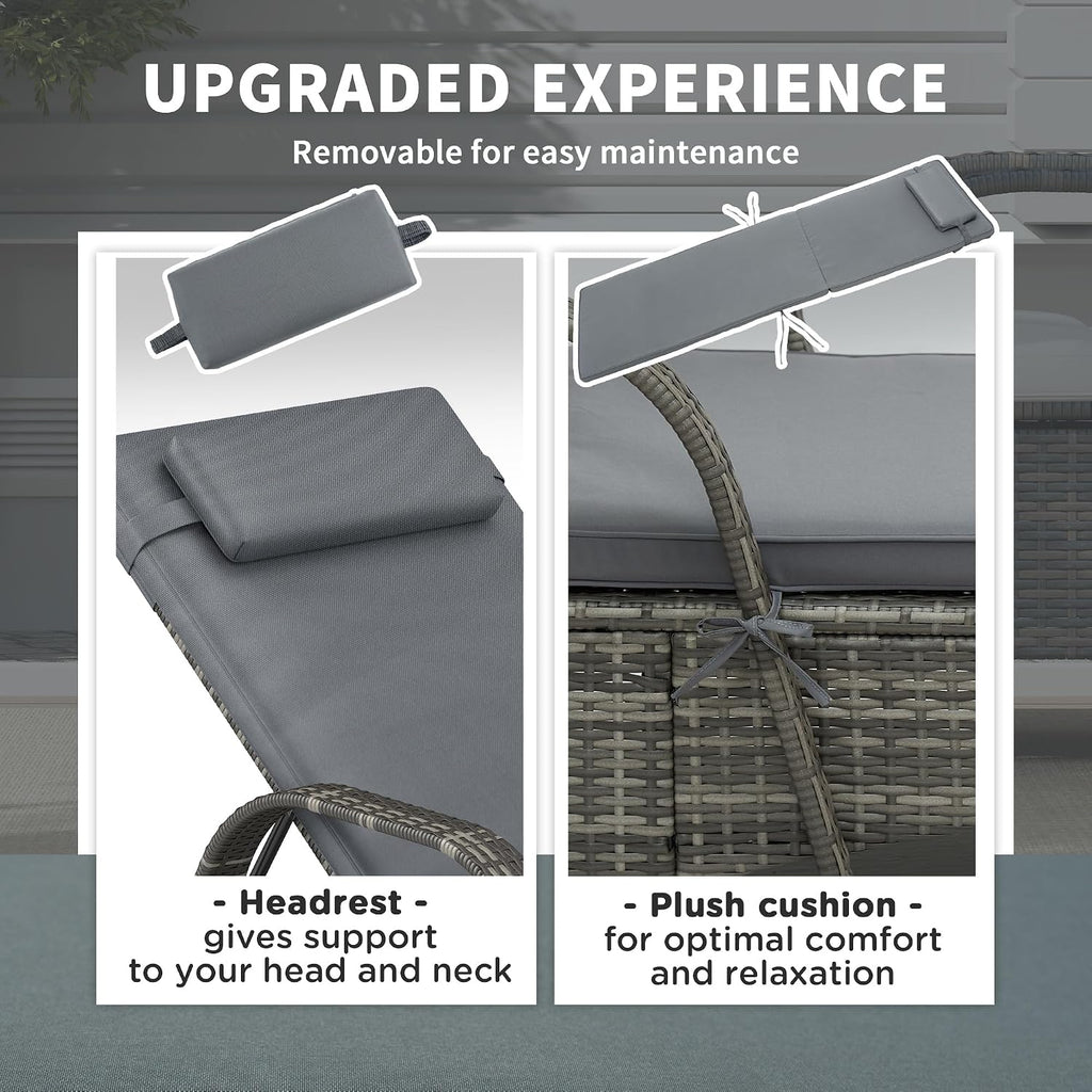 Wicker Outdoor Chaise Lounge Set of 2 Mixed Gray and Gray | 5-Level Adjustable Backrest, PE Rattan, Pool Lounge
