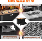 45 inch Propane Fire Pit Table, 50,000 BTU Outdoor Gas Fire Pit Table with Lid, Glass Wind Guard, Waterproof Cover, Rectangle Gas Firepit Table for - Image 2