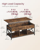 Lift Top Coffee Table, Lift Coffee Table with Storage Shelf, Hidden Compartments and Lifting Top