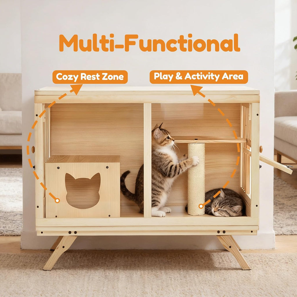 TV-Style Wooden Cat House Solid Fir Wood Cat Furniture