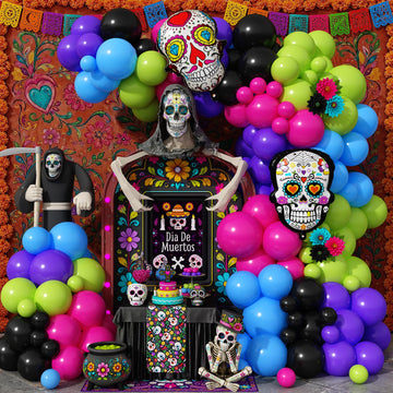 Day of the Dead Balloon Arch Kit Dia De Los Muertos Decorations Colorful Balloons Garland Sugar Skull Foil Balloons